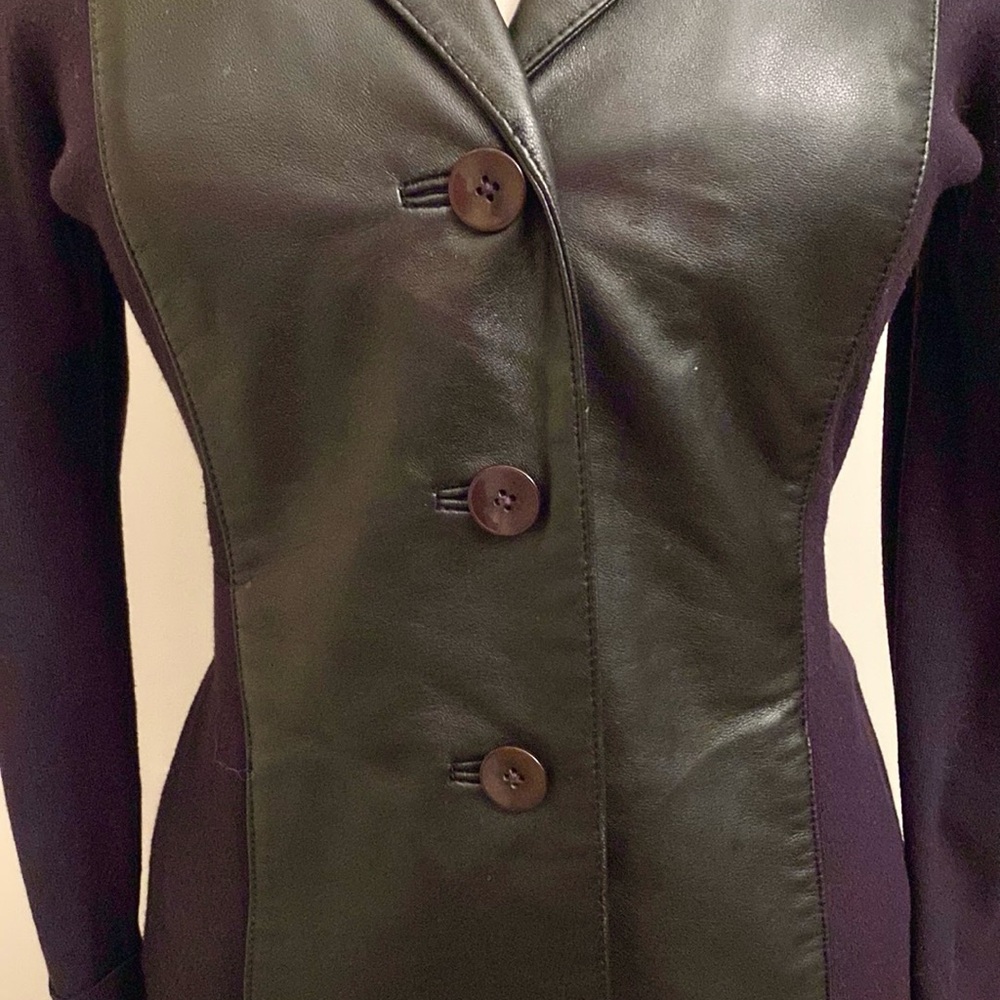 Anne Klein VTG 90s Black Leather Purple SZ 4P Whimsigoth Dark Academia Skirt Set - Picture 5 of 16